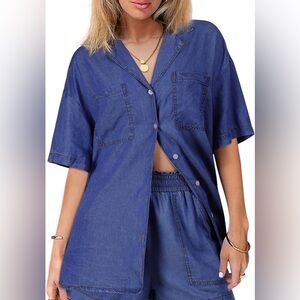 Women's Blue Denim Button-Up Shirt